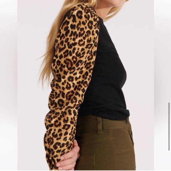 Veronica Beard Adler Mixed Media Animal Print Leopard Wool Black Sweater - Picture 2 of 7